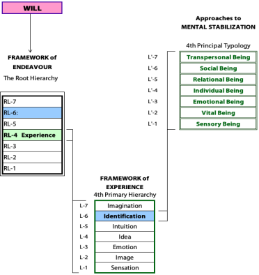 The Path in THEE from the Root Cell, WILL, to Approaches to  Developing Identity (Principal Typology)  by way of the Framework of Experience. 